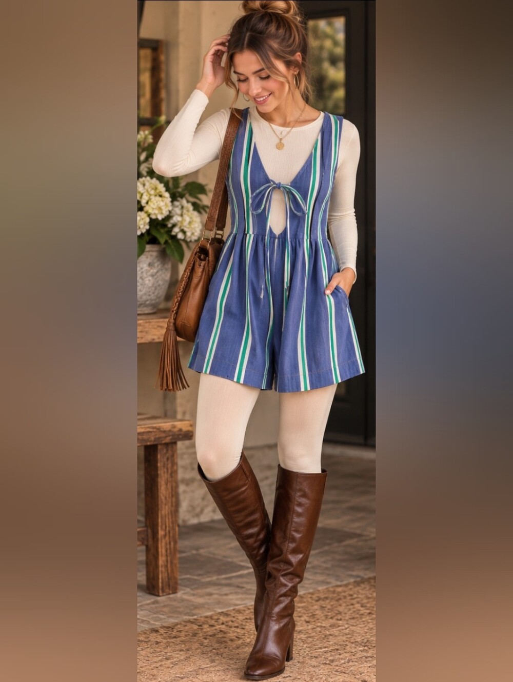 Altar'd State Evie Striped Romper in Navy Multi